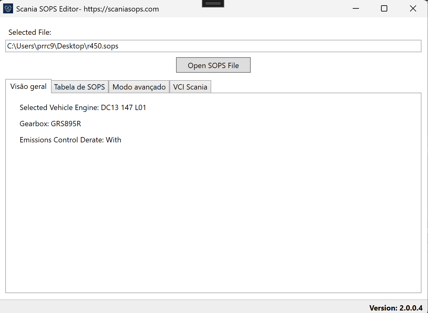 Scania SOPS Editor – Main interface